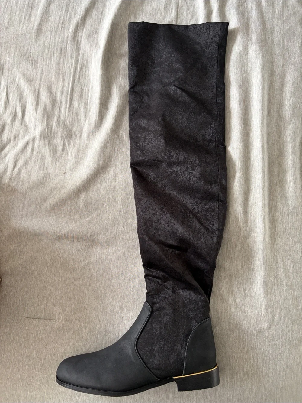 Black Mid-Calf Women's Boot with Gold Accent